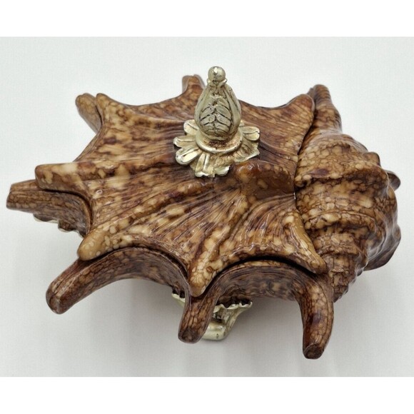 Shell Decorative Beach Decor Conch Trinket Box with Lid  Jewelry Key Dish Resin - Picture 2 of 16